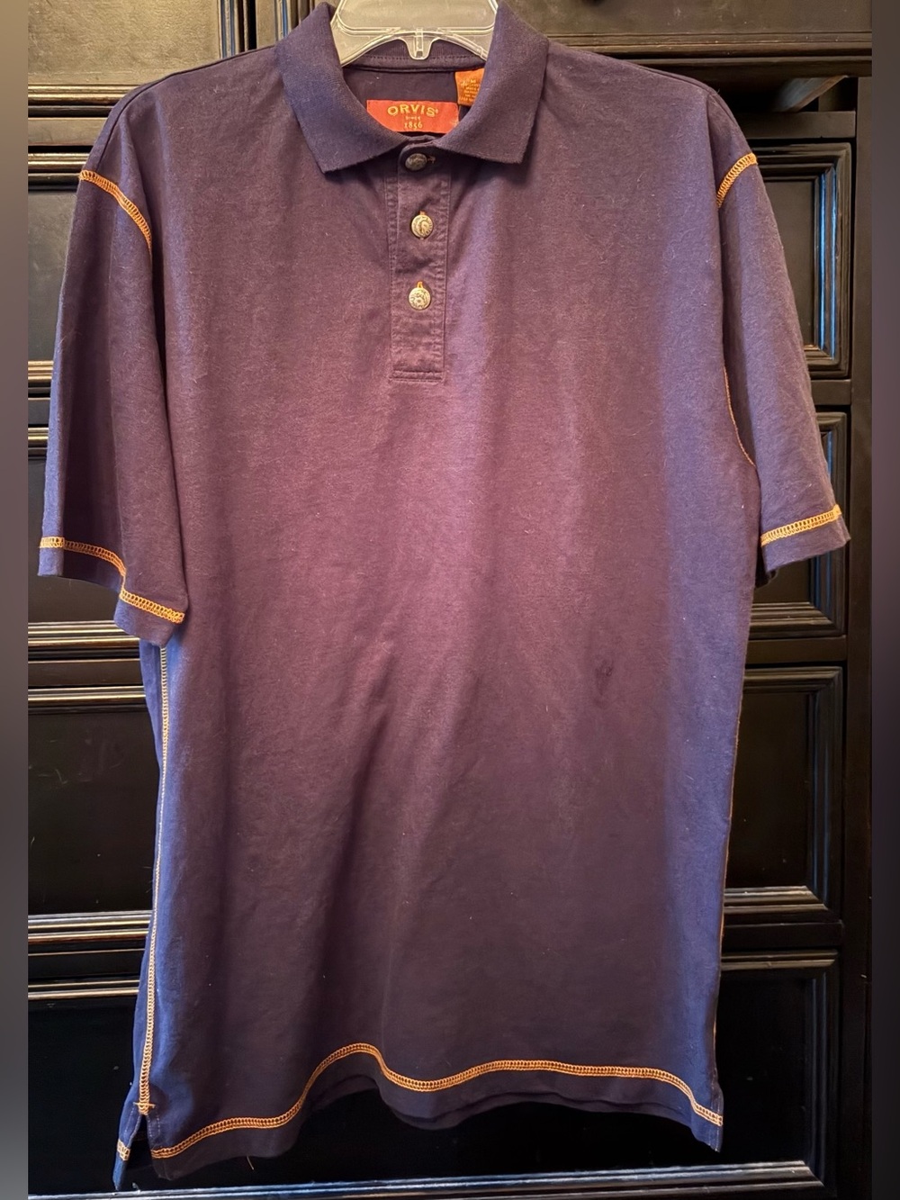 Orvis Navy Polo with Contrasting Orange Stitching